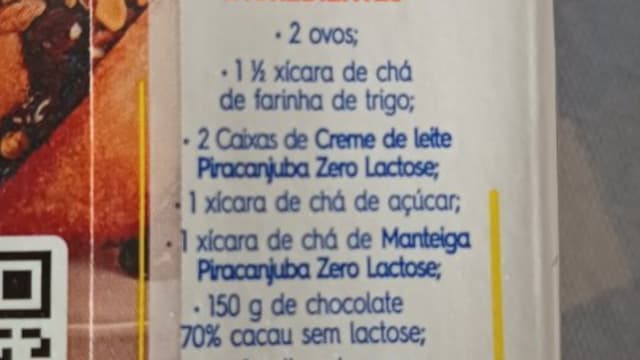 Rótulo do produto Bolo de Creme de Leite com Ganache