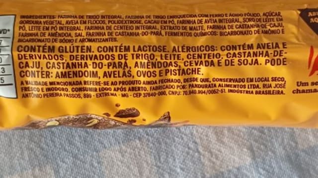 Rótulo do produto Biscoito/Snack Integral com Castanhas