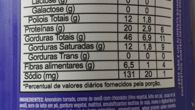 Rótulo do produto Creme de Amendoim com Avelã e Chocolate Zero Açúcar