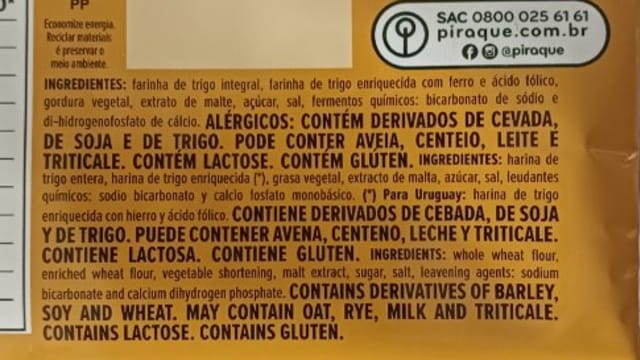Rótulo do produto Biscoito Integral (Piraquê)