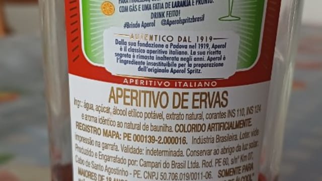 Rótulo do produto Aperol (Aperitivo de Ervas)
