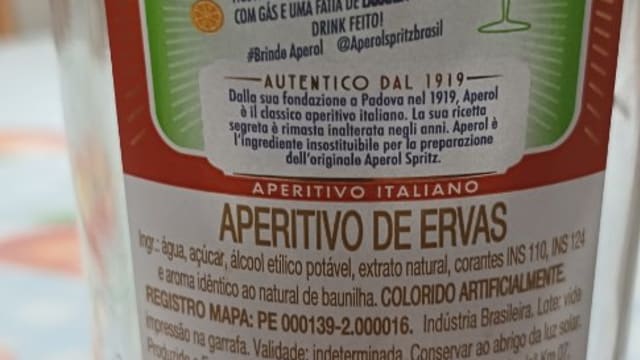 Rótulo do produto Aperol (Aperitivo de Ervas)