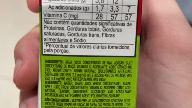 Rótulo do produto Bebida de Suco Concentrado de Uva e Maçã com Adoçantes