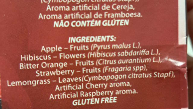 Rótulo do produto Chá Misto de Frutas com Aromas Artificiais