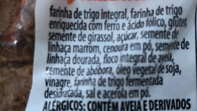 Rótulo do produto Pão Integral com Sementes