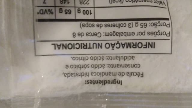 Rótulo do produto Fécula de Mandioca Preparada