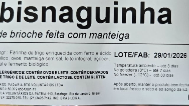 Rótulo do produto Bisnaguinha de Brioche Feita com Manteiga
