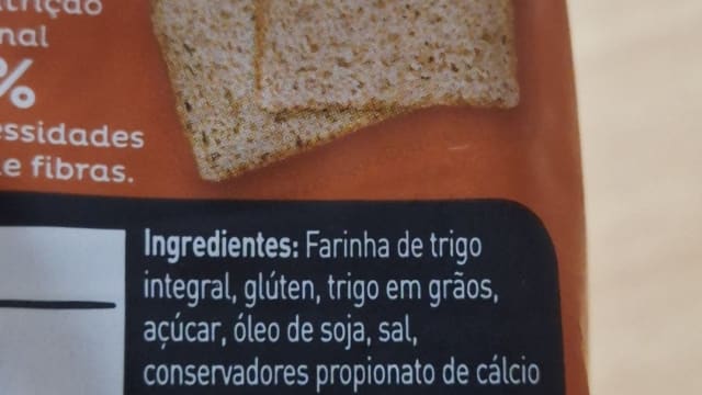 Rótulo do produto Pão ou Torrada Integral Processada