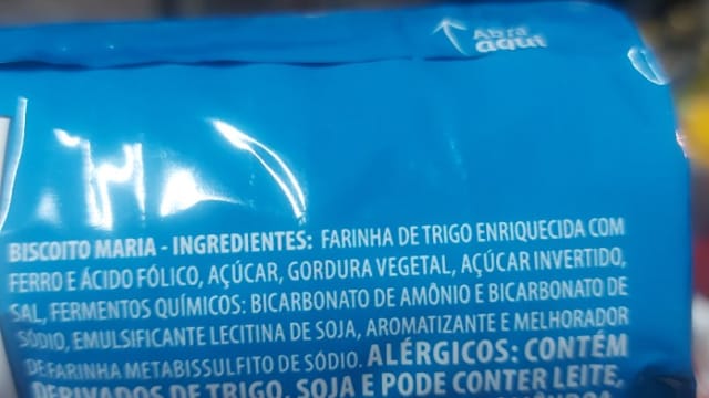 Rótulo do produto Biscoito Maria