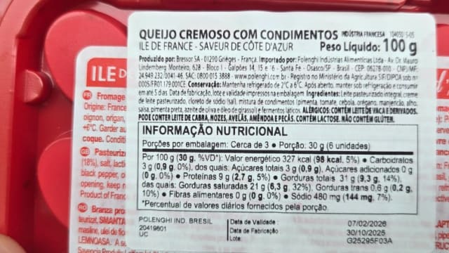 Rótulo do produto Queijo Cremoso com Condimentos Ile de France - Saveur de Côte D'Azur