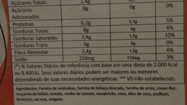 Rótulo do produto Pizza/Base Margherita Low Carb