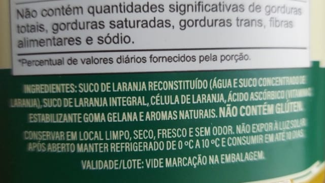 Rótulo do produto Suco de Laranja