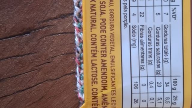 Rótulo do produto Chocolate Branco