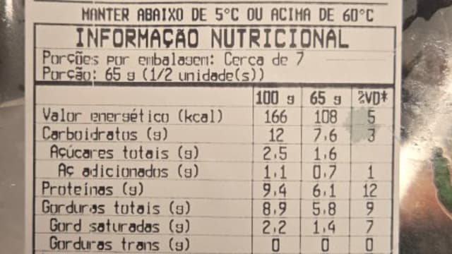 Rótulo do produto Panqueca Frango LP