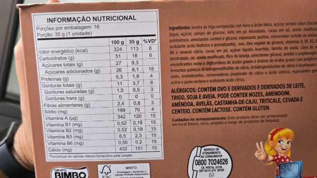 Rótulo do produto Bolinho Recheado Sabor Chocolate (Bimbo)
