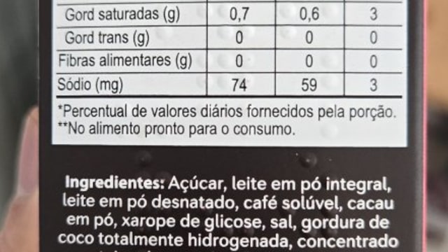 Rótulo do produto Cappuccino Napolitano