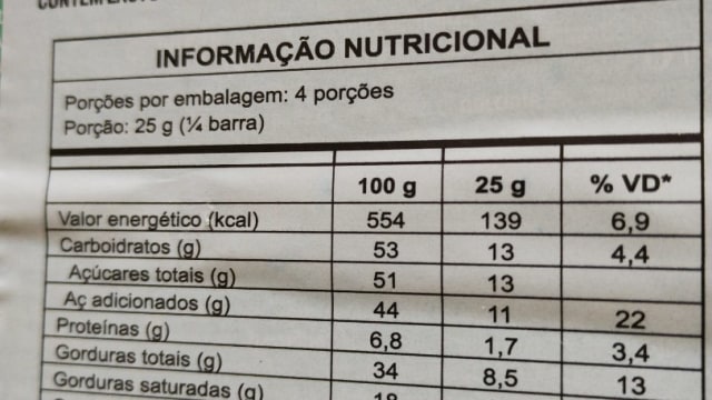 Rótulo do produto Chocolate Amargo com Avelãs