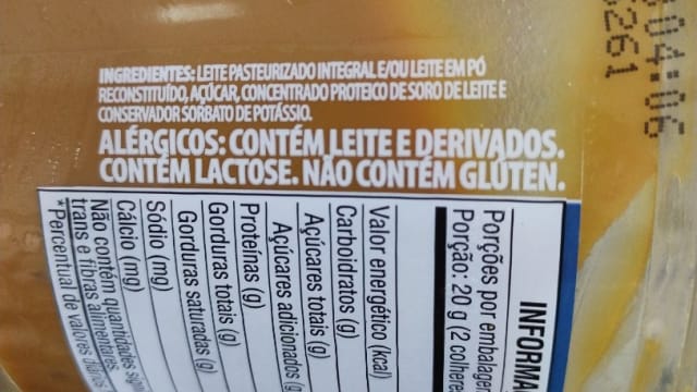 Rótulo do produto Doce de Leite