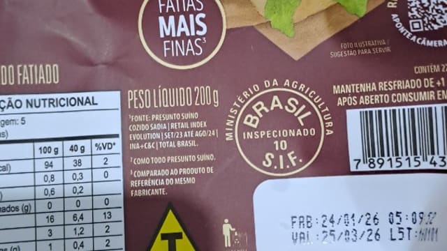 Rótulo do produto Presunto Cozido Soltíssimo Sadia