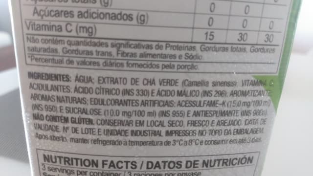 Rótulo do produto Chá Verde Pronto (Zero Açúcar)