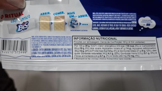 Rótulo do produto Bis Chocolate