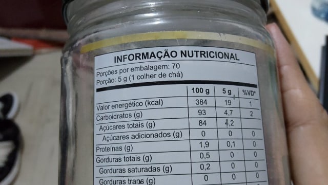 Rótulo do produto Açúcar de coco
