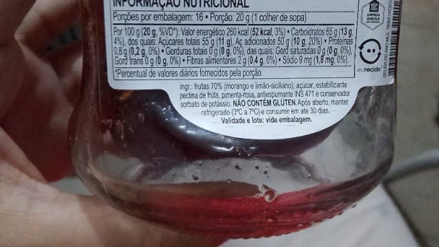 Rótulo do produto Geleia de Morango e Limão-Siciliano