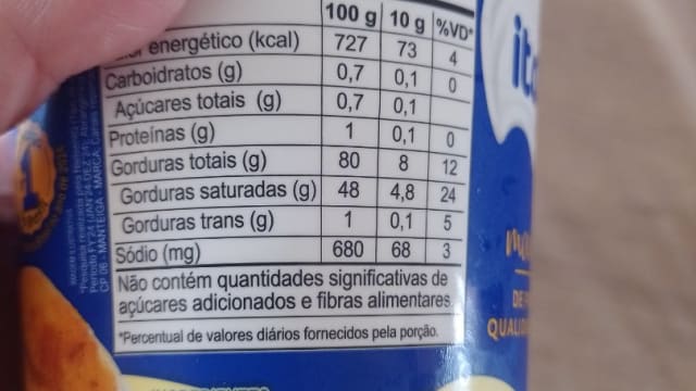 Rótulo do produto Manteiga Itambé com Sal