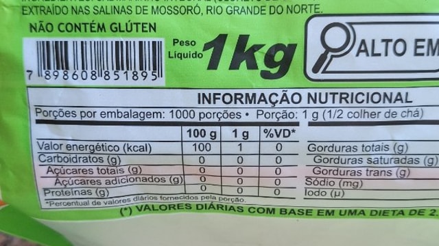 Rótulo do produto Sal Marinho Integral Foco Alternativo