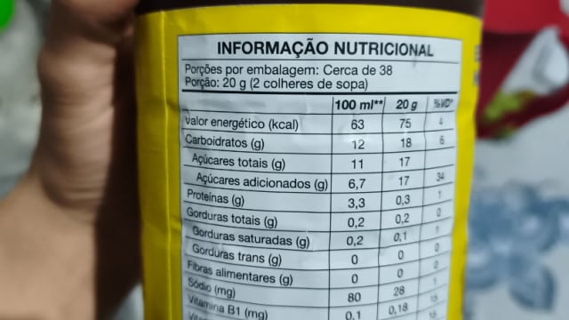 Rótulo do produto Achocolatado em Pó