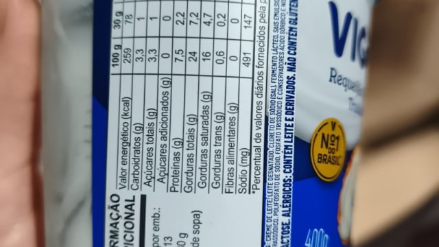 Rótulo do produto Requeijão Cremoso Vigor