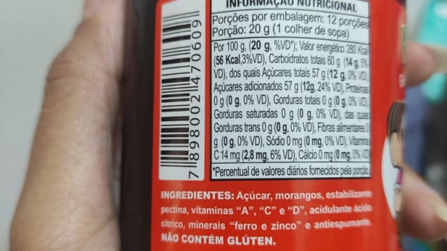 Rótulo do produto Geleia de Morango