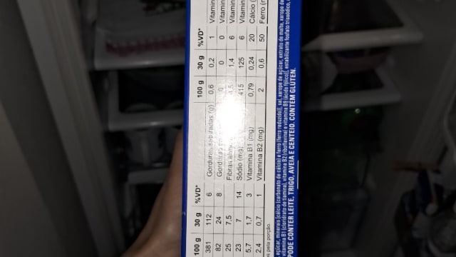 Rótulo do produto Cereal Matinal de Milho