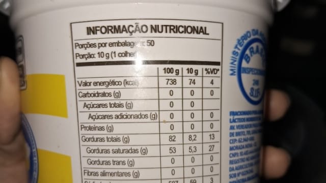 Rótulo do produto Manteiga com Sal