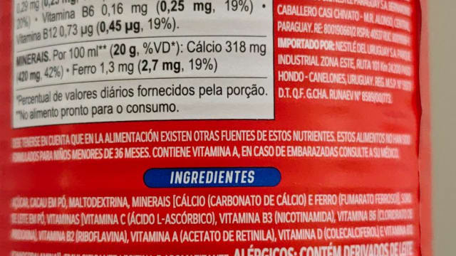 Rótulo do produto Achocolatado em Pó