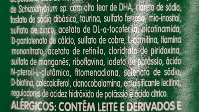 Rótulo do produto Fórmula Infantil para Lactentes