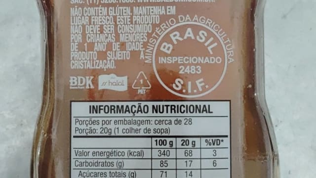 Rótulo do produto Mel Baldoni