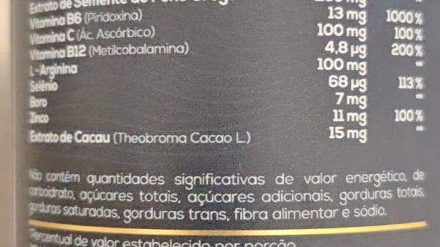 Rótulo do produto Suplemento de Feno Grego, Vitaminas e Minerais