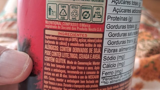 Rótulo do produto Nescau 60% Cacau