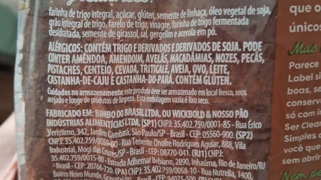Rótulo do produto Pão 100% Natural Integral