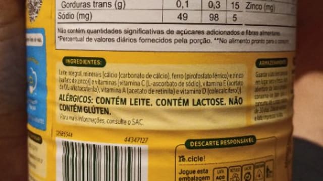 Rótulo do produto Leite em Pó Integral Ninho Forti Plus