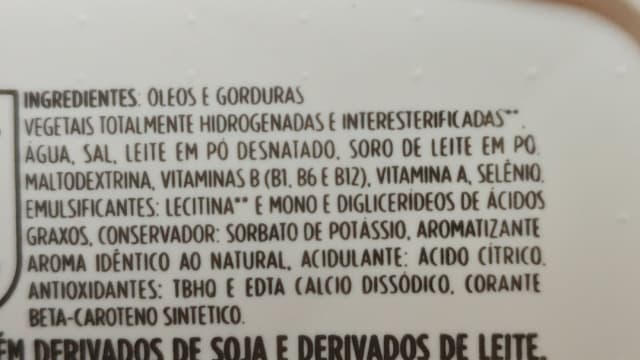 Rótulo do produto Margarina Vegetal