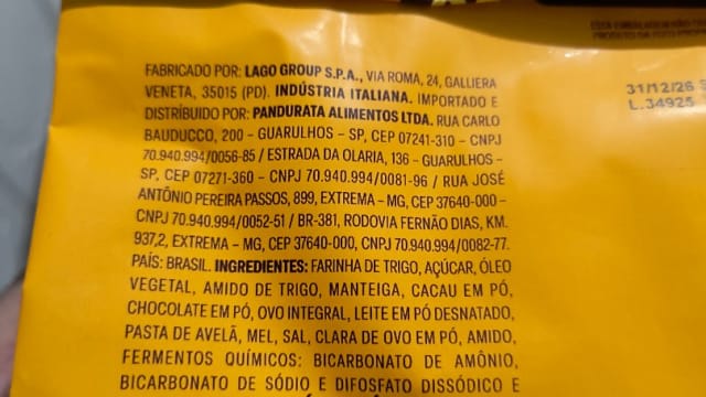 Rótulo do produto Biscoito Lago Recheado com Avelã