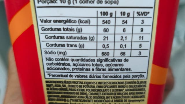 Rótulo do produto Margarina