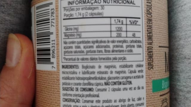 Rótulo do produto Bisglicinato de Magnésio