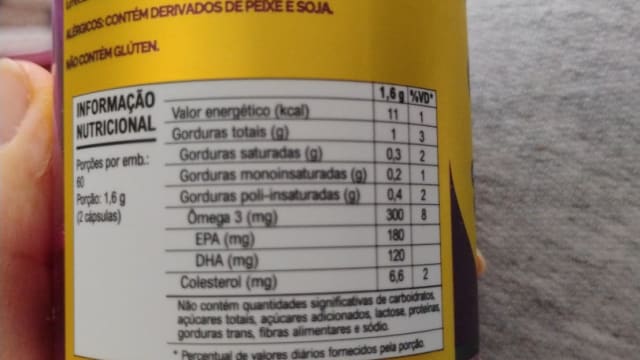Rótulo do produto Suplemento de Ômega 3