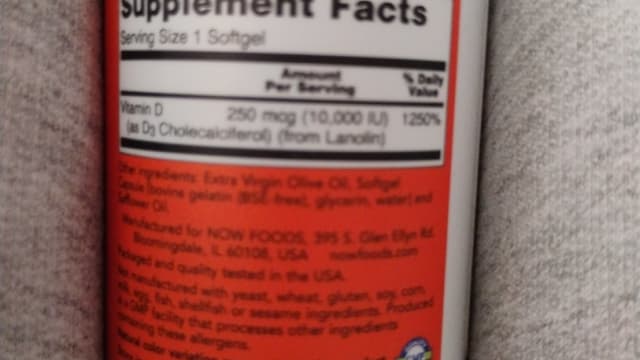 Rótulo do produto NOW Foods Vitamin D-3 10,000 IU