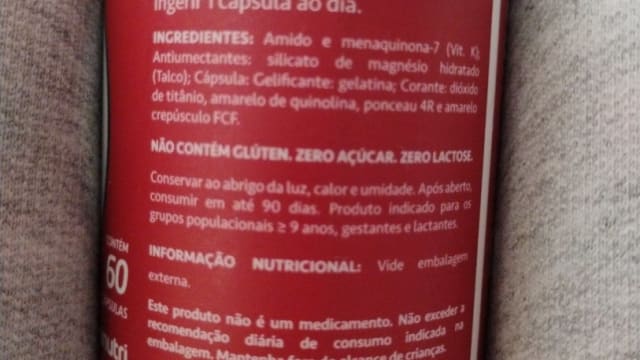 Rótulo do produto Suplemento de Vitamina K2 (Menaquinona-7)
