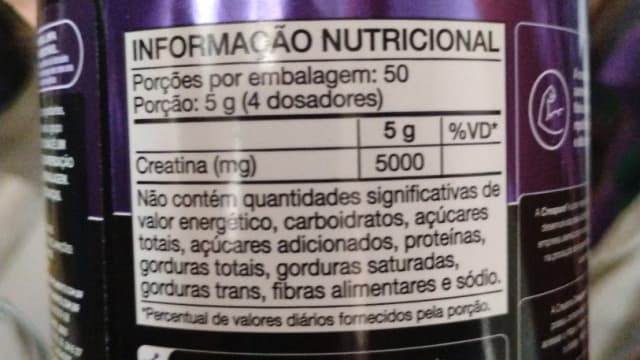 Rótulo do produto Creatina Monohidratada