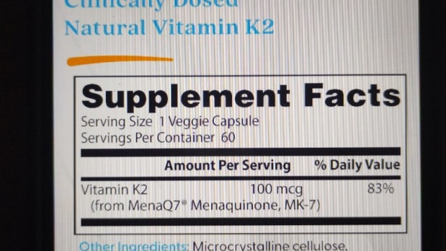 Rótulo do produto Natural Vitamin K2 (MenaQ7)